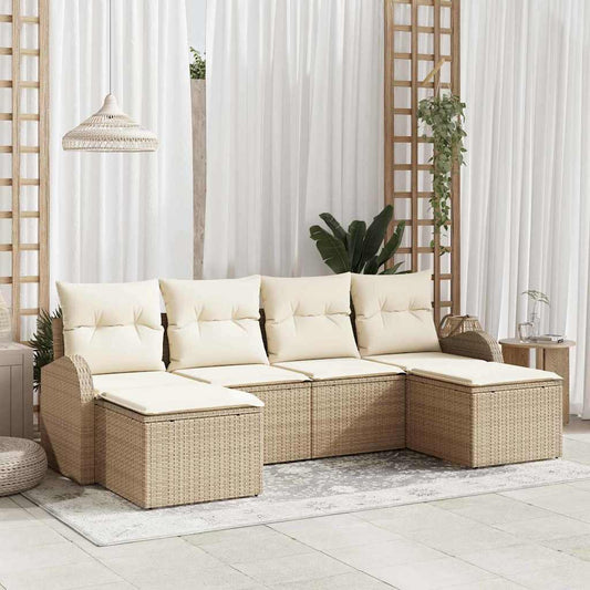 Bankstel 6 st Beige en Wit poly rattan is nu te koop bij PeponiXL, paradijselijk wonen!