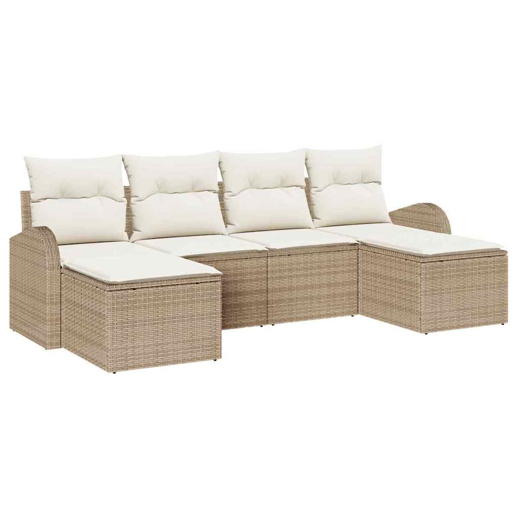 Bankstel 6 st Beige en Wit poly rattan