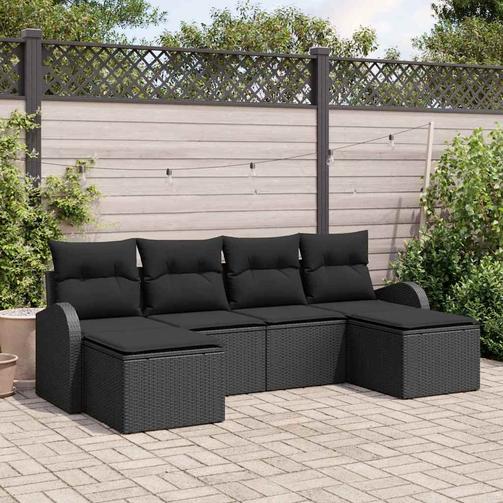 Bankstel met kussen met opslag 6 pcs Zwart poly rattan is nu te koop bij PeponiXL, paradijselijk wonen!