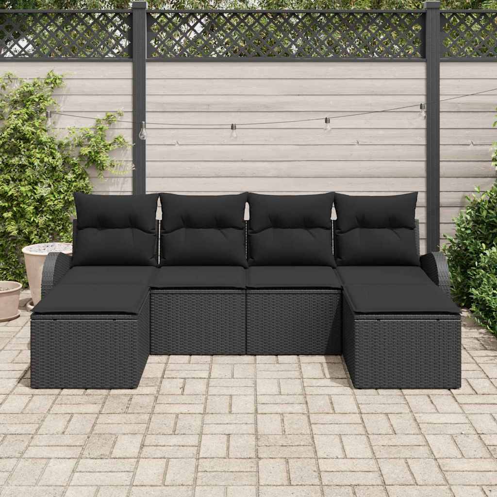 Bankstel met kussen met opslag 6 pcs Zwart poly rattan is nu te koop bij PeponiXL, paradijselijk wonen!