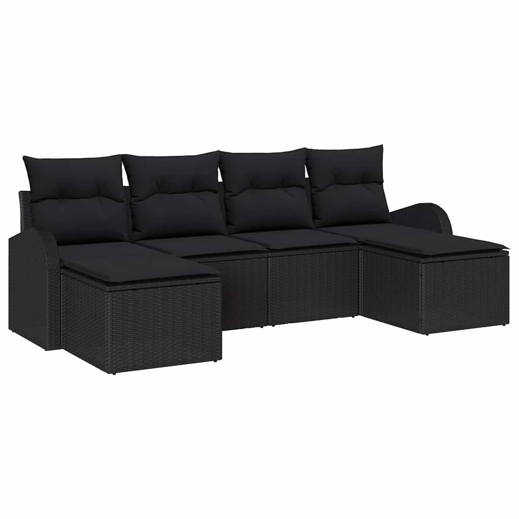 Bankstel met kussen met opslag 6 pcs Zwart poly rattan is nu te koop bij PeponiXL, paradijselijk wonen!