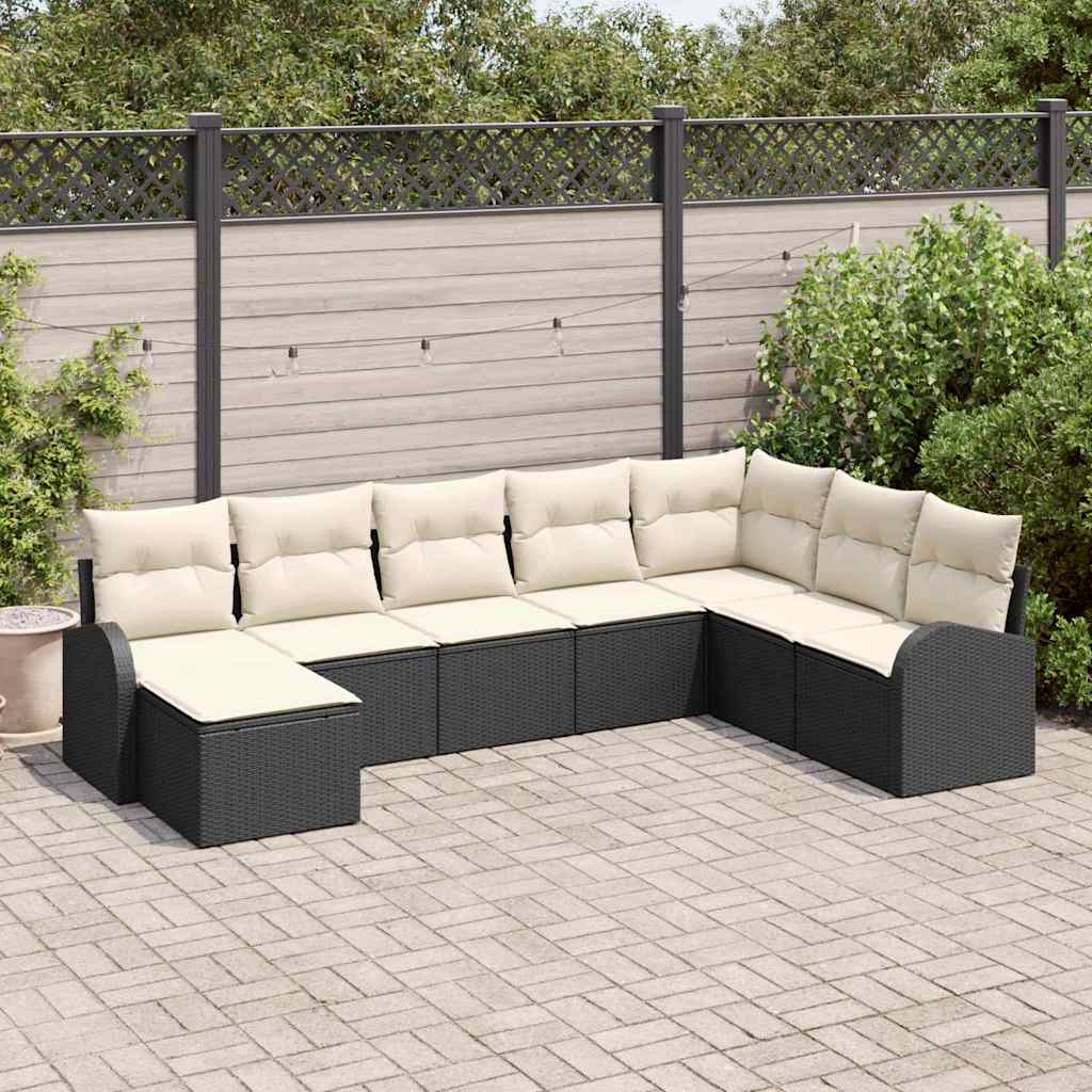 Bankstel met kussen met opslag 8 pcs Zwart en Wit poly rattan is nu te koop bij PeponiXL, paradijselijk wonen!