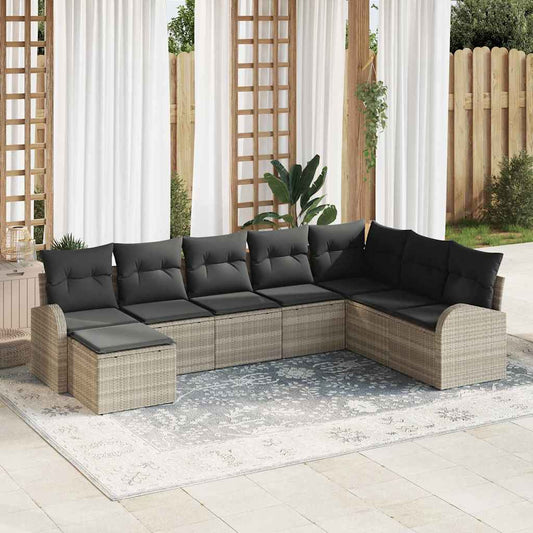 Bankstel met kussen met opslag 8 pcs Lichtgrijs poly rattan is nu te koop bij PeponiXL, paradijselijk wonen!