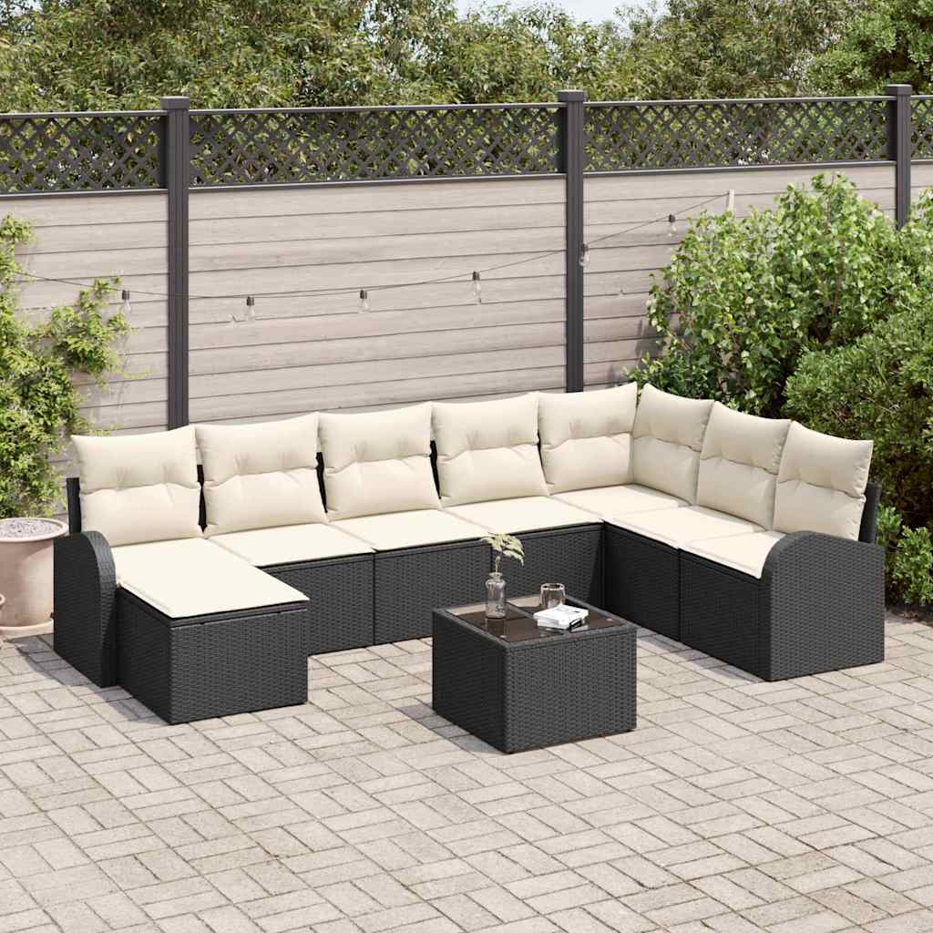 Bankstel met kussen met opslag 9 pcs Zwart en Wit poly rattan is nu te koop bij PeponiXL, paradijselijk wonen!