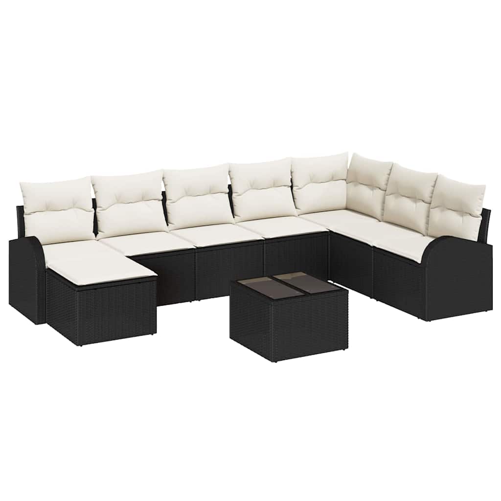 Bankstel met kussen met opslag 9 pcs Zwart en Wit poly rattan is nu te koop bij PeponiXL, paradijselijk wonen!
