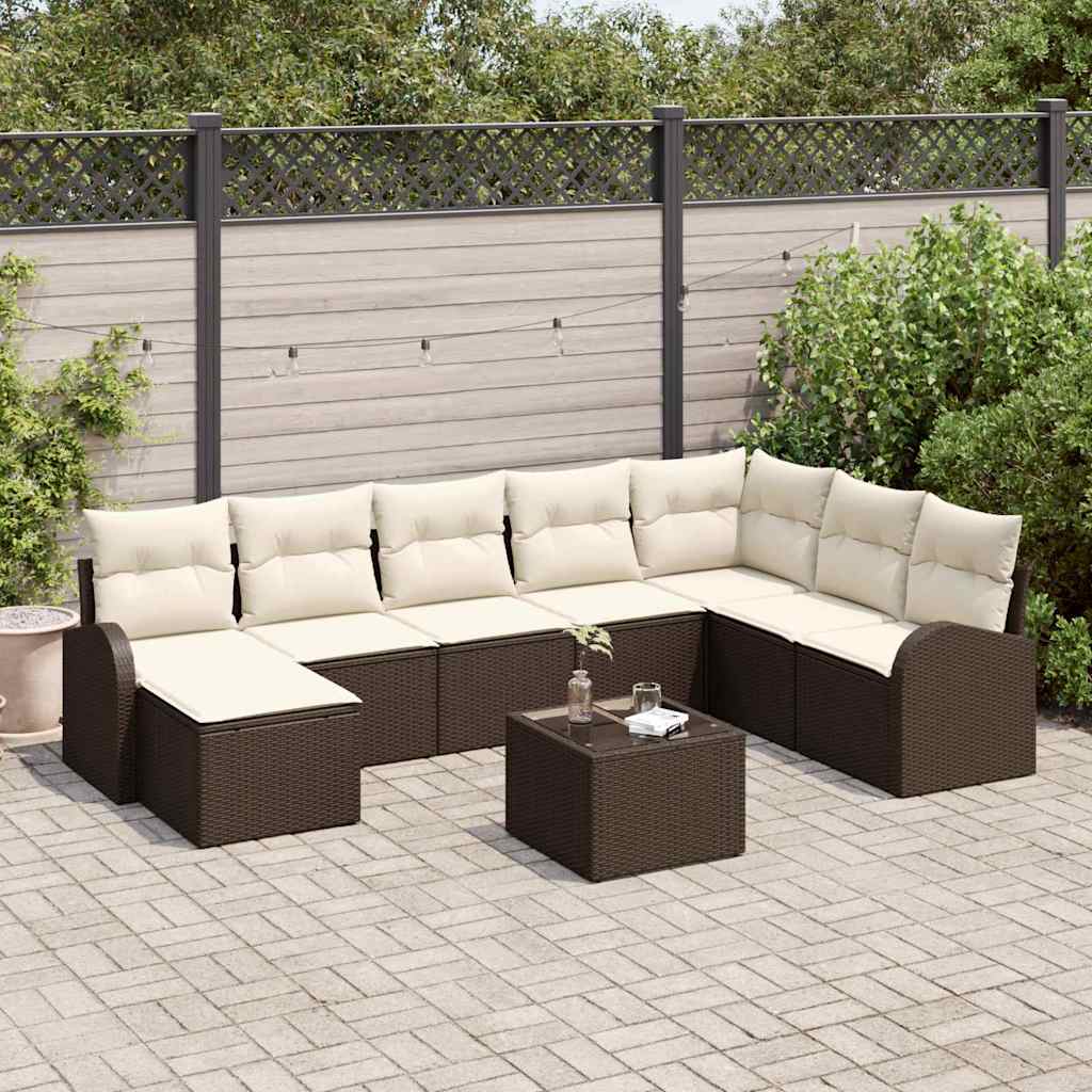 Bankstel met kussen met opslag 9 pcs Bruin en wit poly rattan is nu te koop bij PeponiXL, paradijselijk wonen!