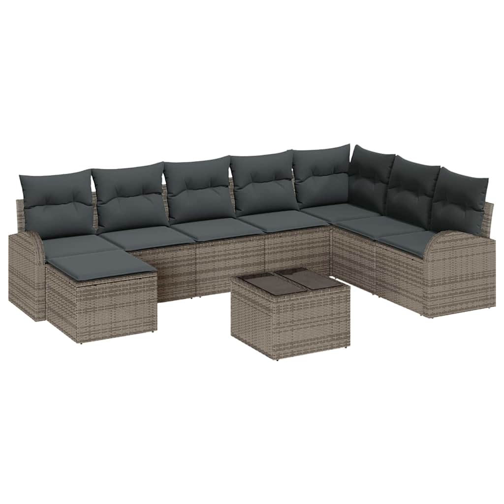 Bankstel met kussen met opslag 9 pcs Grijs poly rattan is nu te koop bij PeponiXL, paradijselijk wonen!