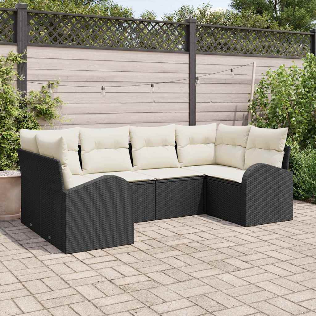 Tuinbankenset met kussen 6 pcs Zwart en Wit poly rattan is nu te koop bij PeponiXL, paradijselijk wonen!