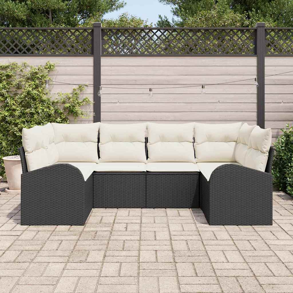 Tuinbankenset met kussen 6 pcs Zwart en Wit poly rattan is nu te koop bij PeponiXL, paradijselijk wonen!