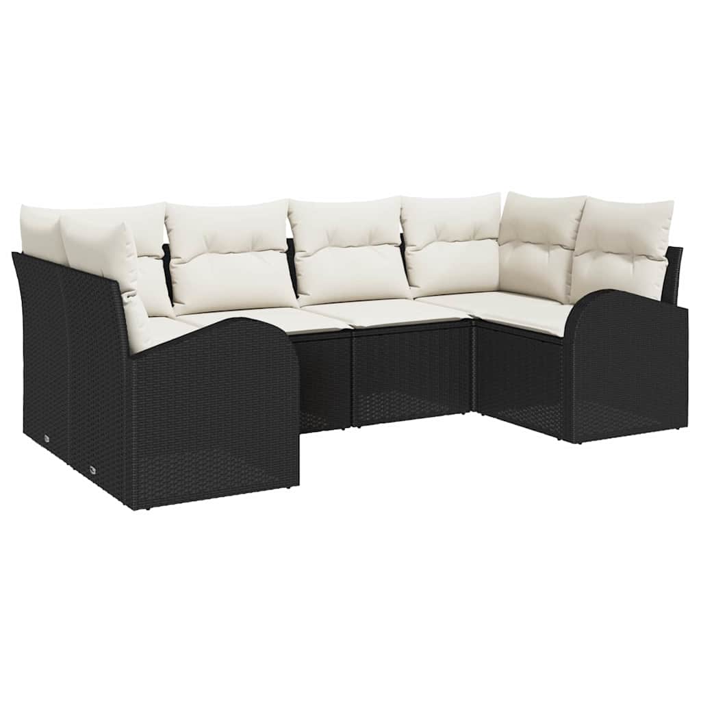 Tuinbankenset met kussen 6 pcs Zwart en Wit poly rattan is nu te koop bij PeponiXL, paradijselijk wonen!