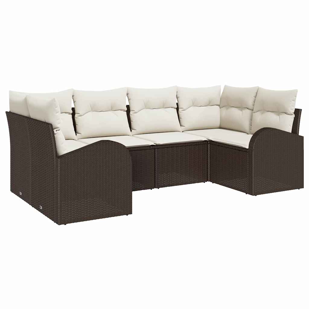 Tuinbankenset met kussen 6 pcs Bruin en wit poly rattan is nu te koop bij PeponiXL, paradijselijk wonen!