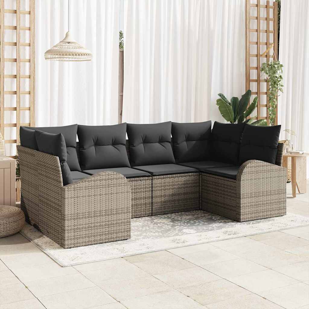 Tuinbankenset met kussen met opslag 6 pcs Grijs poly rattan is nu te koop bij PeponiXL, paradijselijk wonen!