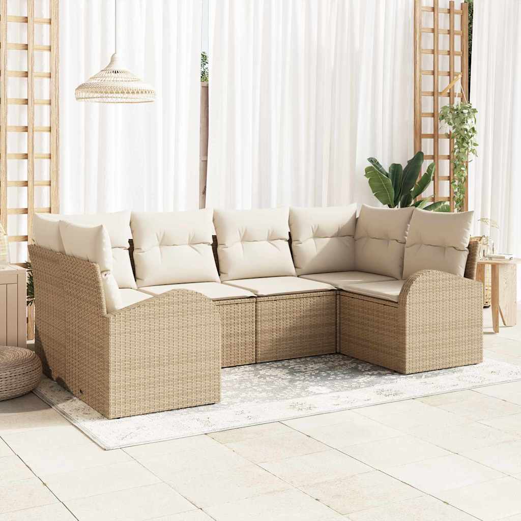 Tuinbankenset met kussen 6 pcs Beige en Wit poly rattan is nu te koop bij PeponiXL, paradijselijk wonen!