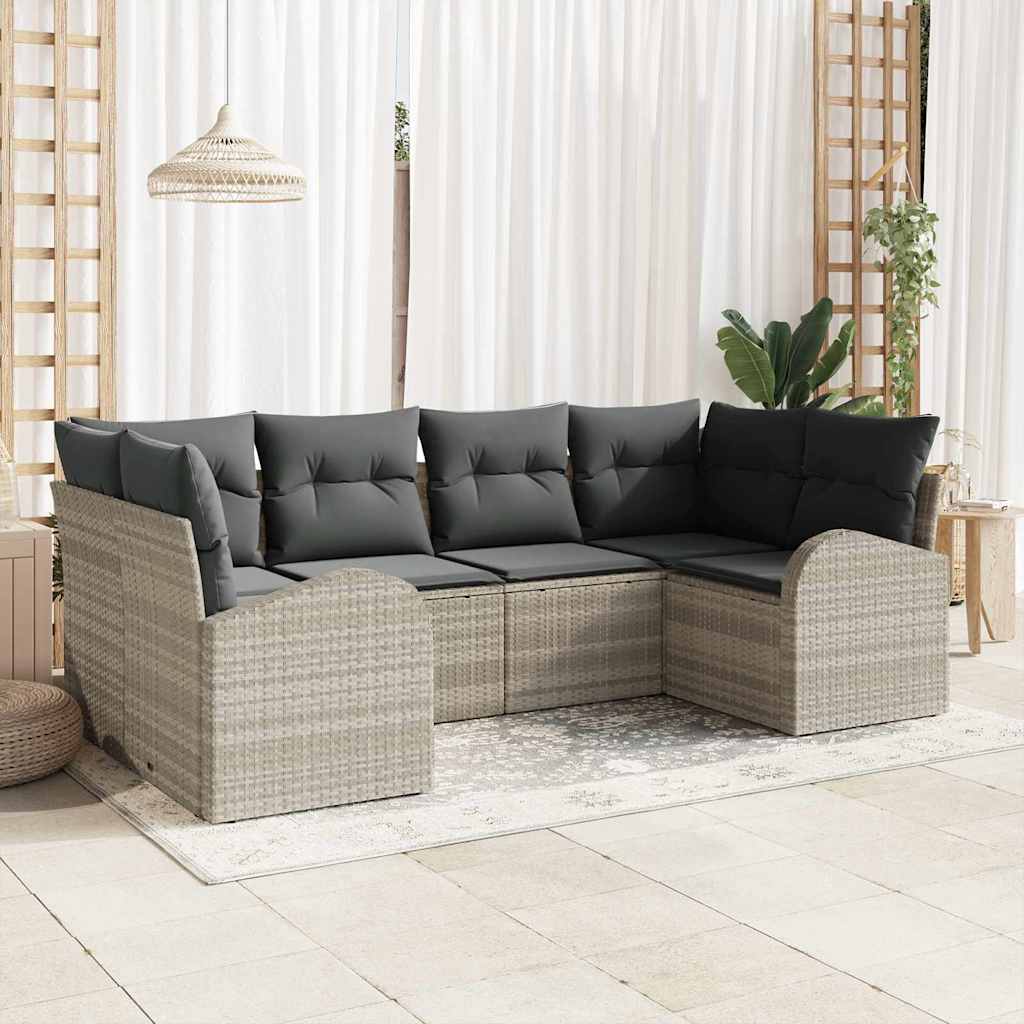 Tuinbankenset met kussen 6 pcs Lichtgrijs poly rattan is nu te koop bij PeponiXL, paradijselijk wonen!