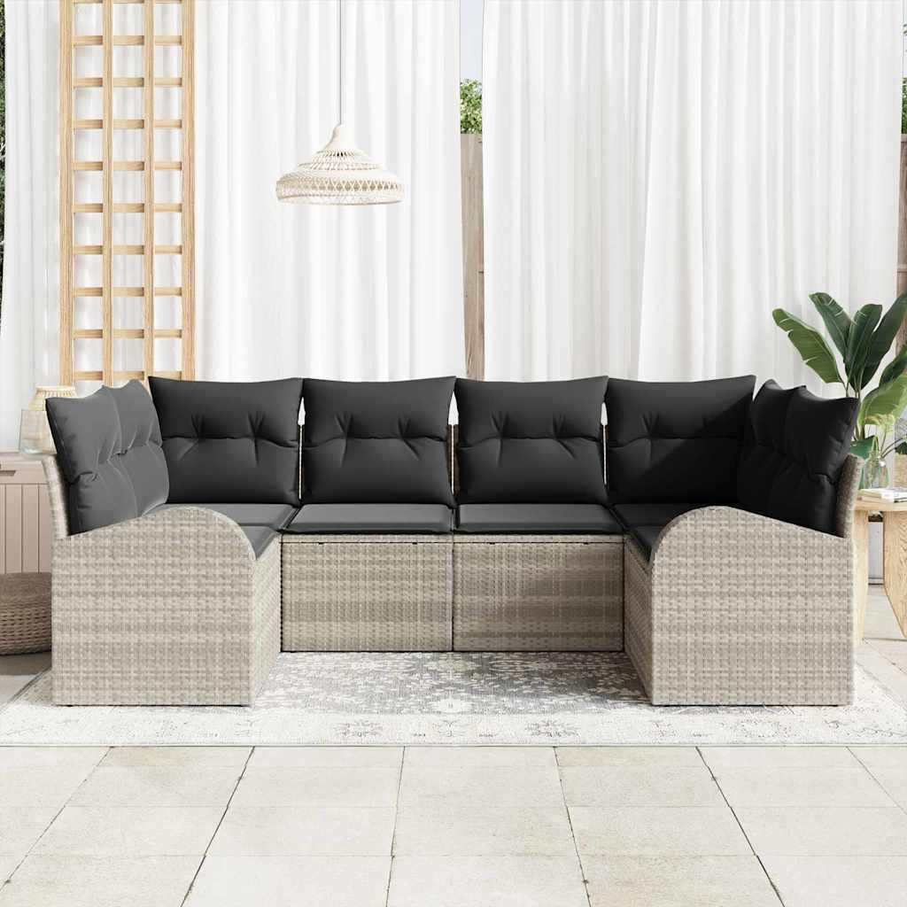 Tuinbankenset met kussen 6 pcs Lichtgrijs poly rattan is nu te koop bij PeponiXL, paradijselijk wonen!