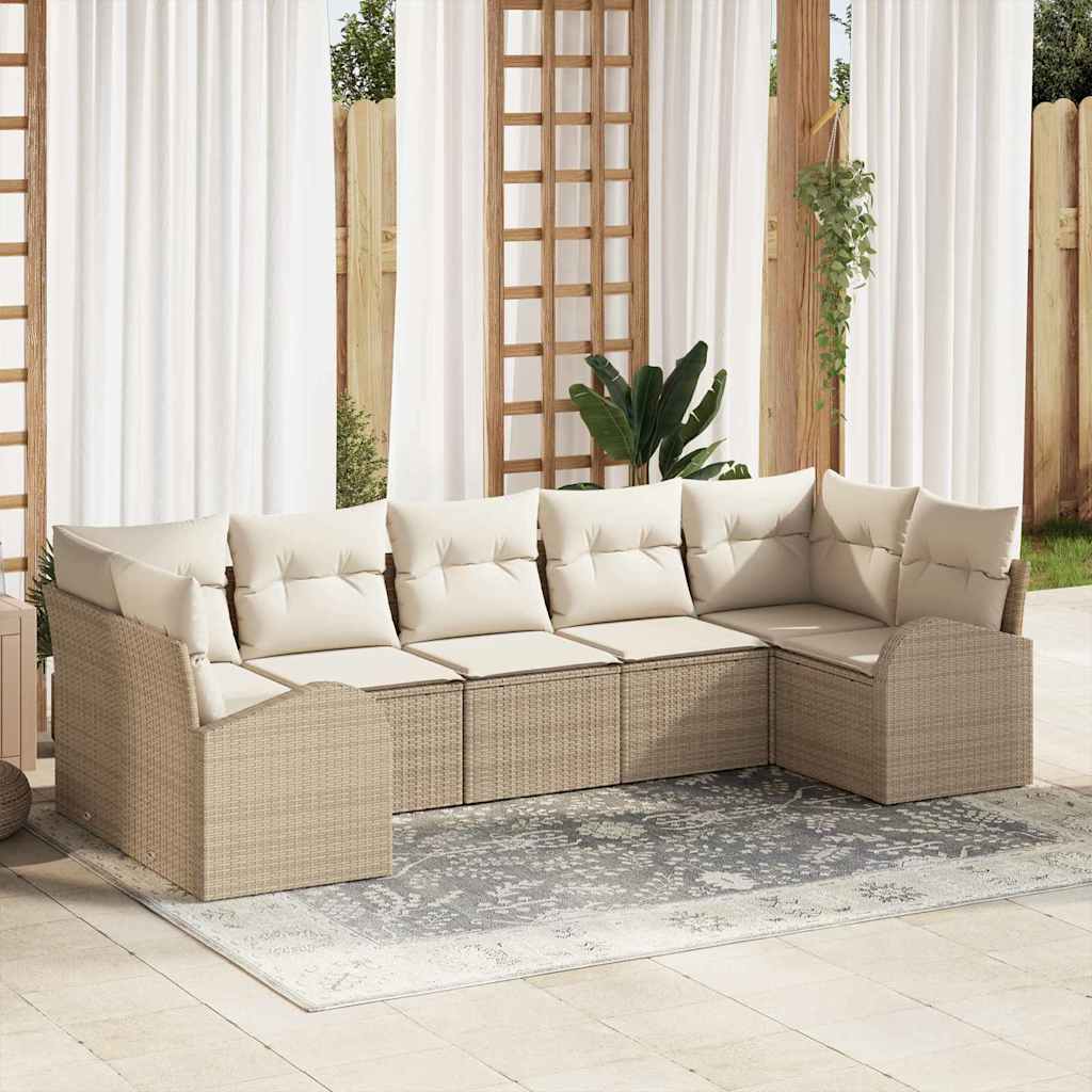 Tuinbankenset met kussen 7 pcs Beige en Wit poly rattan is nu te koop bij PeponiXL, paradijselijk wonen!