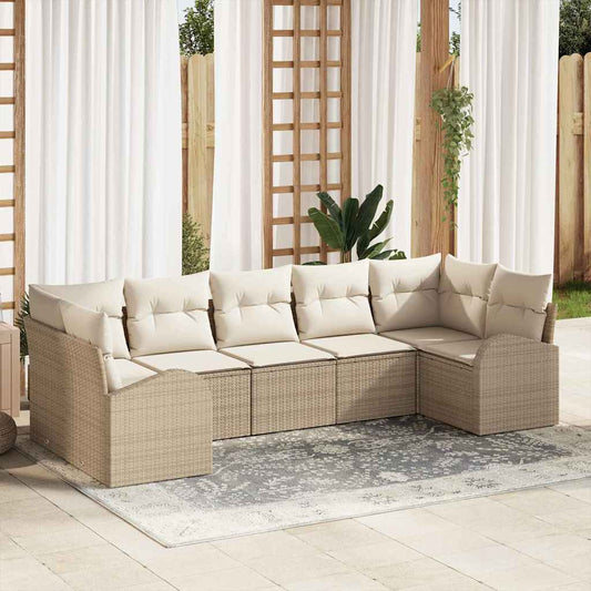 Tuinbankenset met kussen 7 pcs Beige en Wit poly rattan is nu te koop bij PeponiXL, paradijselijk wonen!