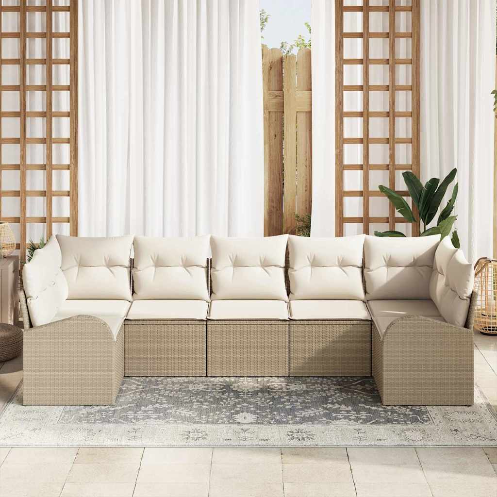 Tuinbankenset met kussen 7 pcs Beige en Wit poly rattan is nu te koop bij PeponiXL, paradijselijk wonen!
