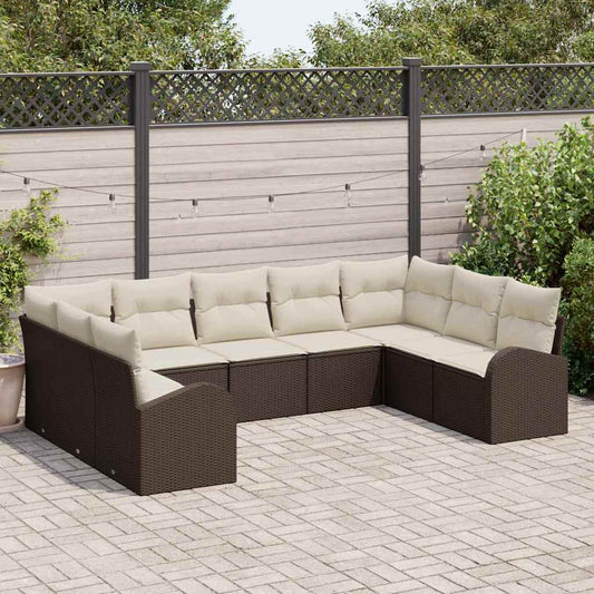 Tuinbankenset met kussen 9 pcs Bruin en wit poly rattan is nu te koop bij PeponiXL, paradijselijk wonen!