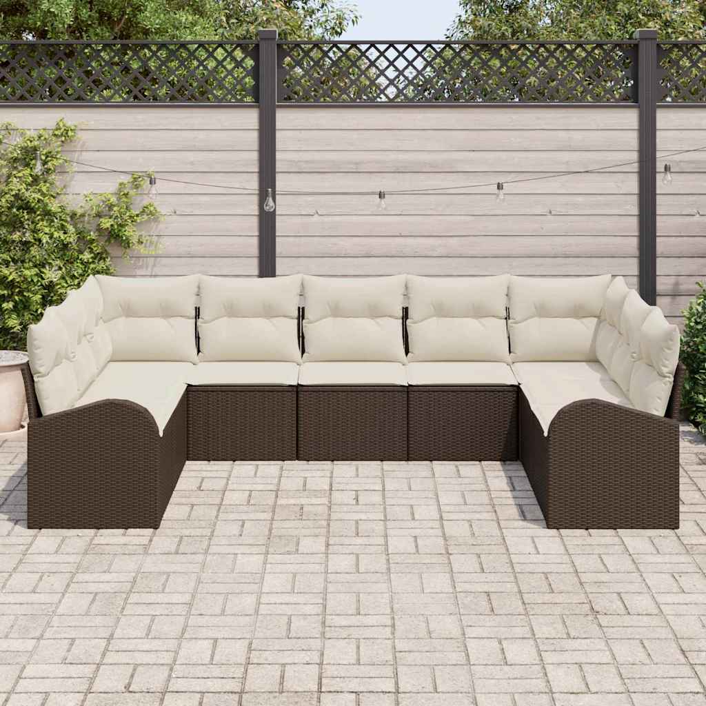 Tuinbankenset met kussen 9 pcs Bruin en wit poly rattan is nu te koop bij PeponiXL, paradijselijk wonen!