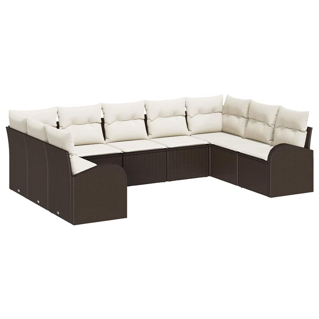 Tuinbankenset met kussen 9 pcs Bruin en wit poly rattan is nu te koop bij PeponiXL, paradijselijk wonen!