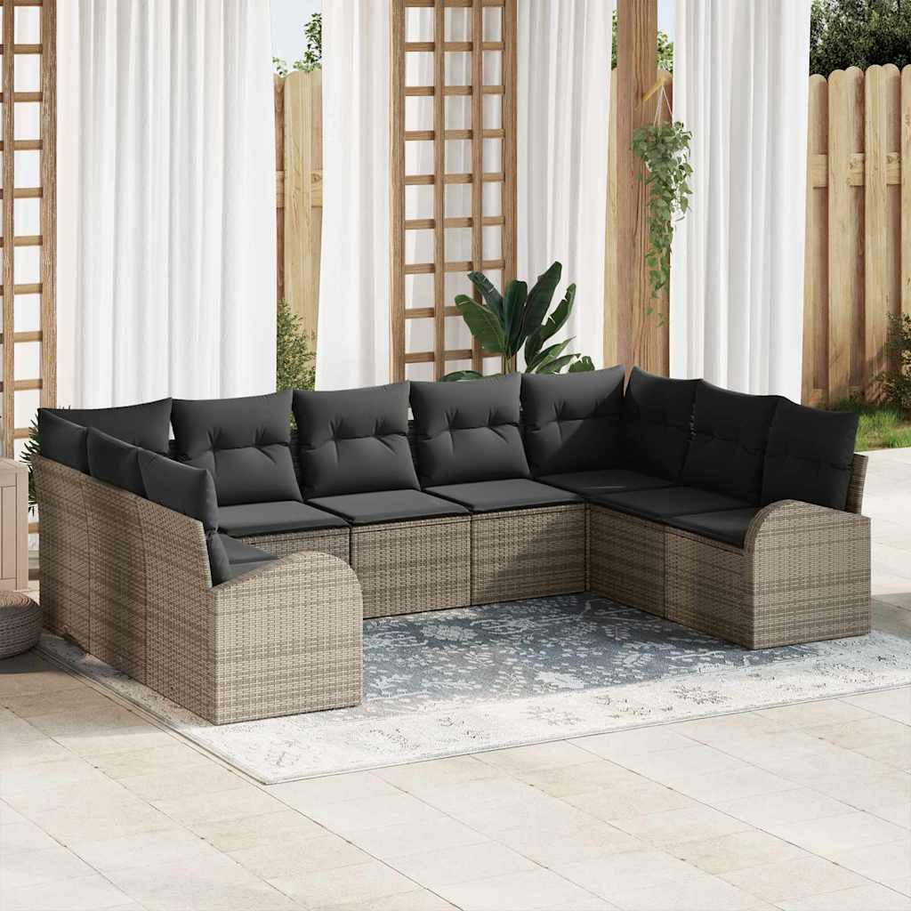 Tuinbankenset met kussen met opslag 9 pcs Grijs poly rattan is nu te koop bij PeponiXL, paradijselijk wonen!