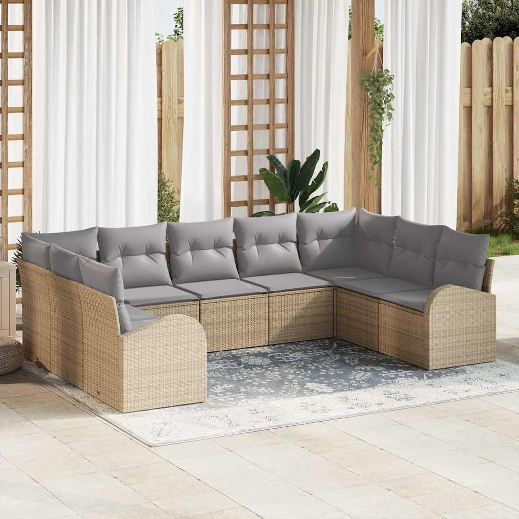 Tuinbankenset met kussen 9 pcs Beige en Licht Grijs poly rattan is nu te koop bij PeponiXL, paradijselijk wonen!