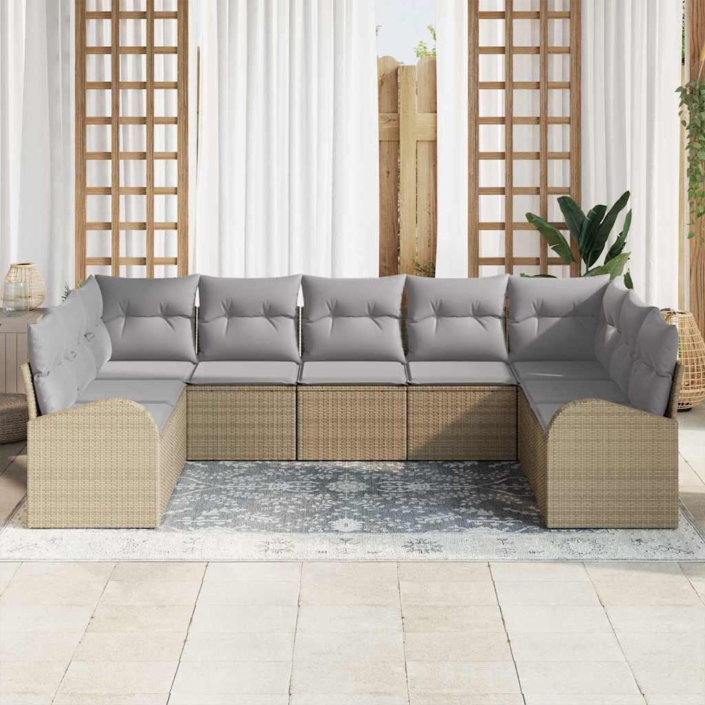 Tuinbankenset met kussen 9 pcs Beige en Licht Grijs poly rattan is nu te koop bij PeponiXL, paradijselijk wonen!
