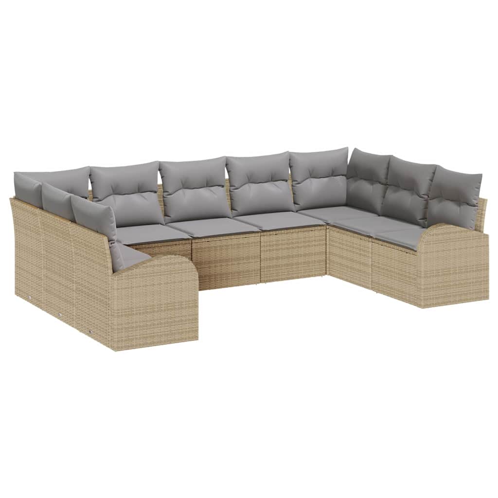 Tuinbankenset met kussen 9 pcs Beige en Licht Grijs poly rattan is nu te koop bij PeponiXL, paradijselijk wonen!