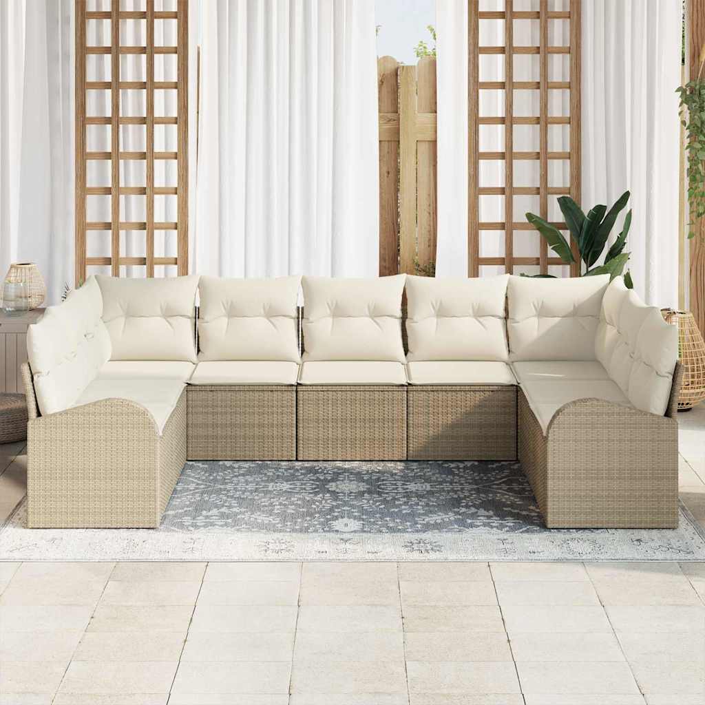 Tuinbankenset met kussen 9 pcs Beige en Wit poly rattan is nu te koop bij PeponiXL, paradijselijk wonen!