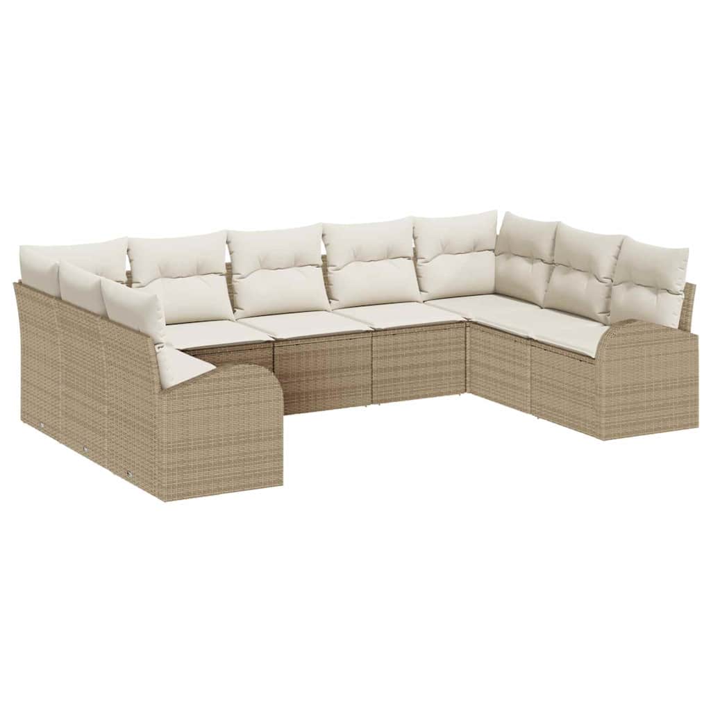 Tuinbankenset met kussen 9 pcs Beige en Wit poly rattan is nu te koop bij PeponiXL, paradijselijk wonen!