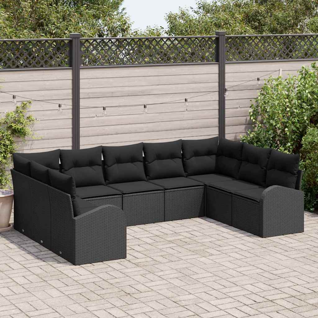 Tuinbankenset met kussen met opslag 9 pcs Zwart poly rattan is nu te koop bij PeponiXL, paradijselijk wonen!