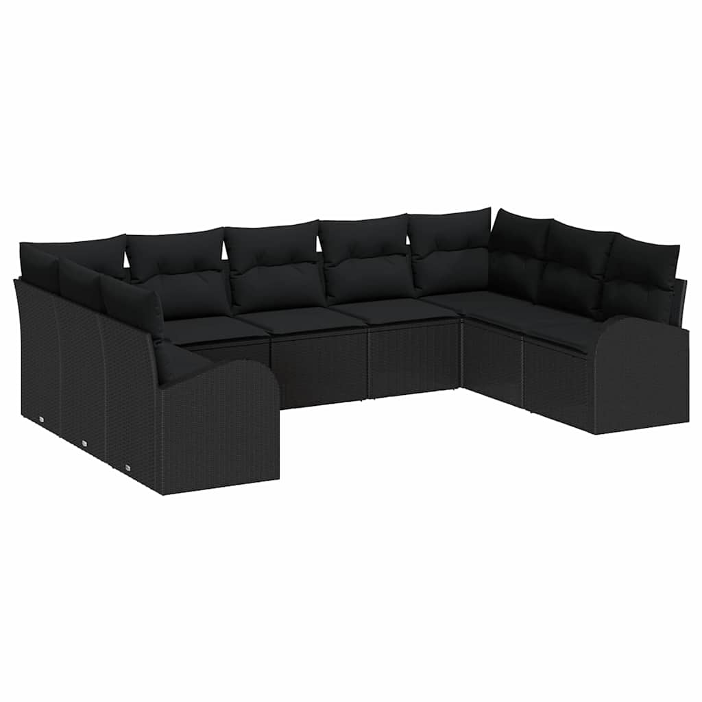 Tuinbankenset met kussen met opslag 9 pcs Zwart poly rattan is nu te koop bij PeponiXL, paradijselijk wonen!