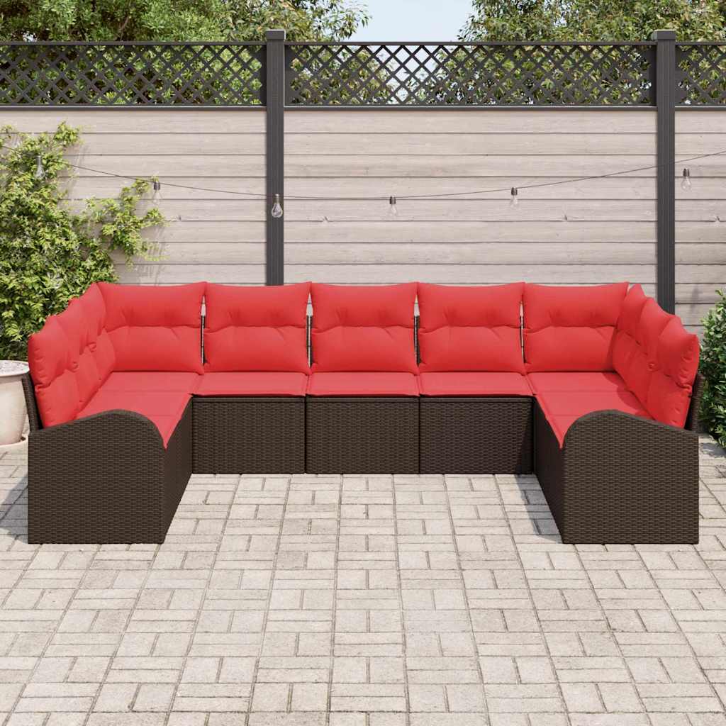Tuinbankenset met kussen 9 pcs Bruin en Rood poly rattan is nu te koop bij PeponiXL, paradijselijk wonen!