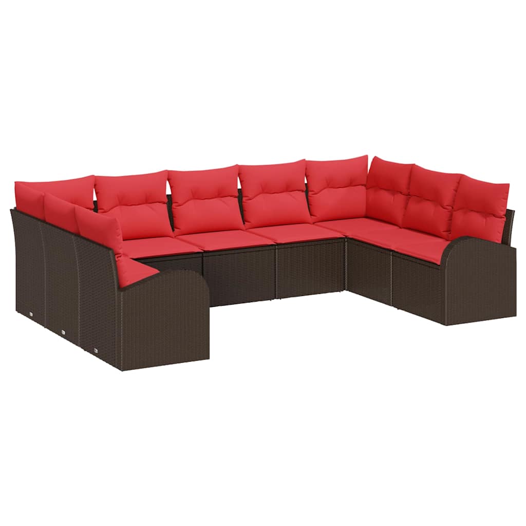 Tuinbankenset met kussen 9 pcs Bruin en Rood poly rattan is nu te koop bij PeponiXL, paradijselijk wonen!
