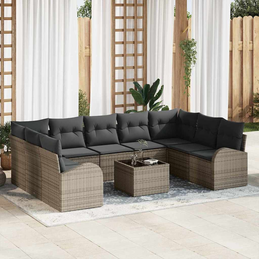 Tuinbankenset met kussen met opslag 10 pcs Grijs poly rattan is nu te koop bij PeponiXL, paradijselijk wonen!