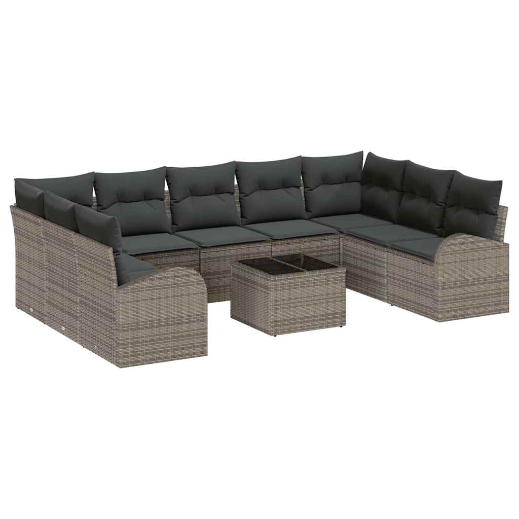 Tuinbankenset met kussen met opslag 10 pcs Grijs poly rattan is nu te koop bij PeponiXL, paradijselijk wonen!