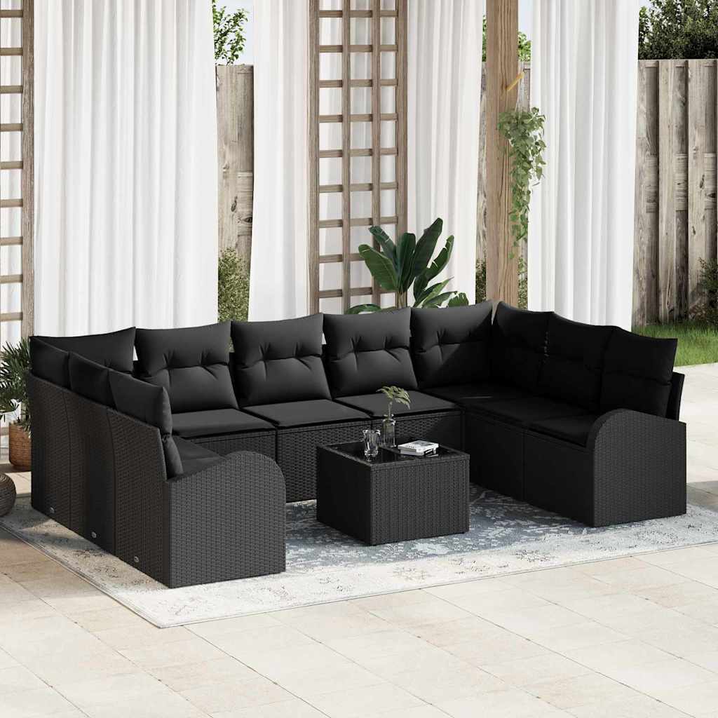 Tuinbankenset met kussen met opslag 10 pcs Zwart poly rattan is nu te koop bij PeponiXL, paradijselijk wonen!
