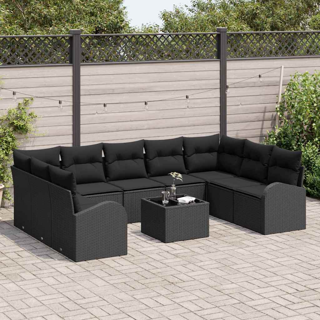 Tuinbankenset met kussen met opslag 10 pcs Zwart poly rattan is nu te koop bij PeponiXL, paradijselijk wonen!