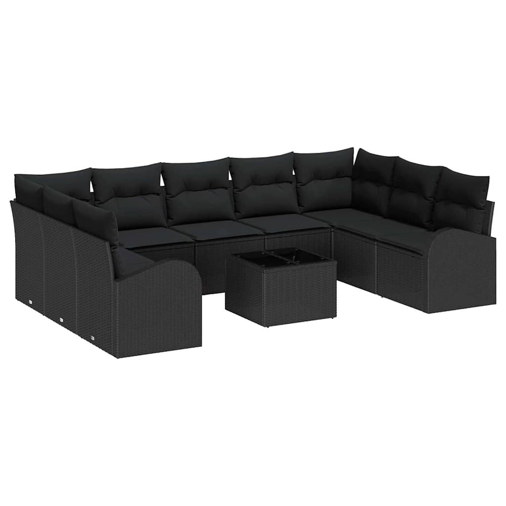 Tuinbankenset met kussen met opslag 10 pcs Zwart poly rattan is nu te koop bij PeponiXL, paradijselijk wonen!