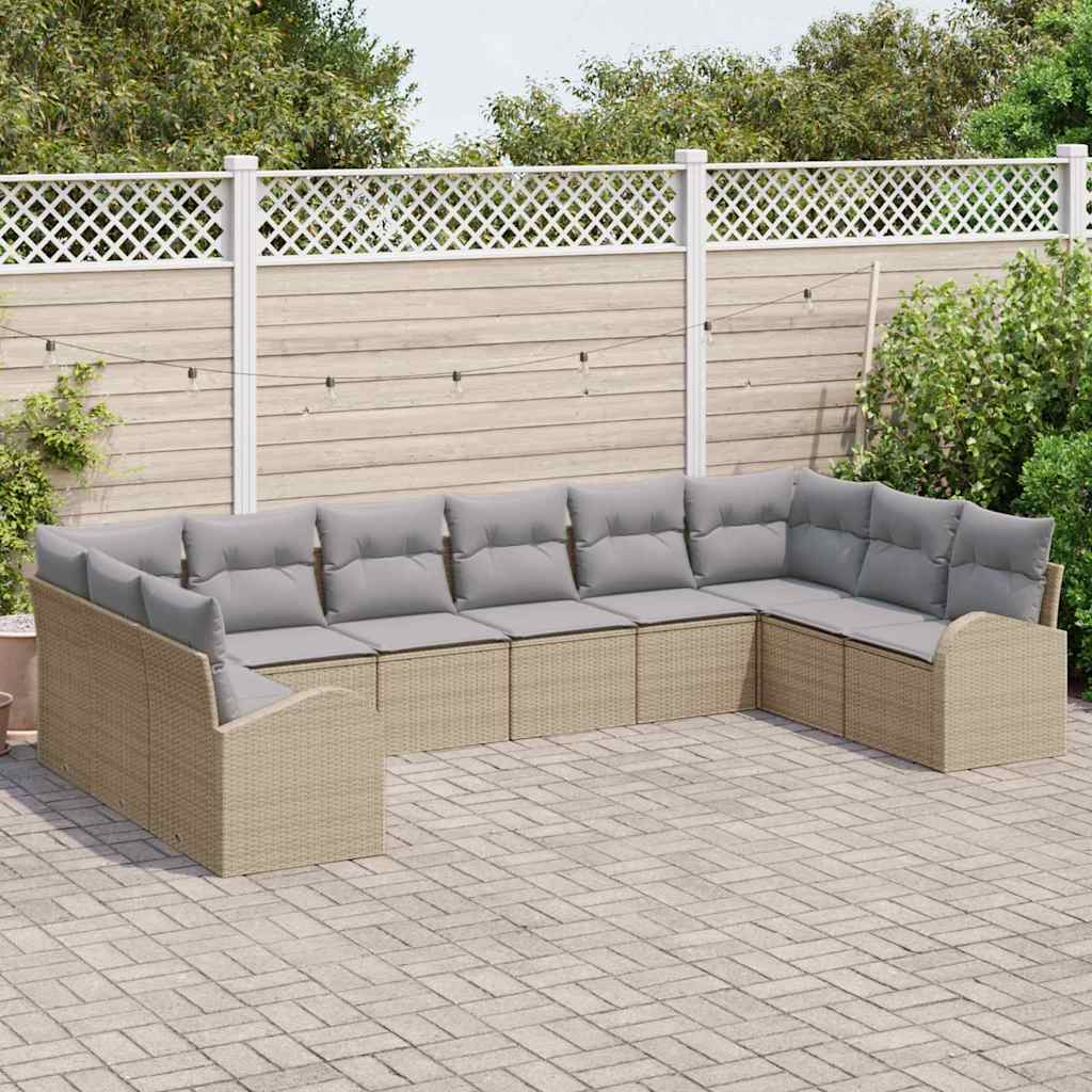 Tuinbankenset 10 pcs Beige en Licht Grijs poly rattan is nu te koop bij PeponiXL, paradijselijk wonen!