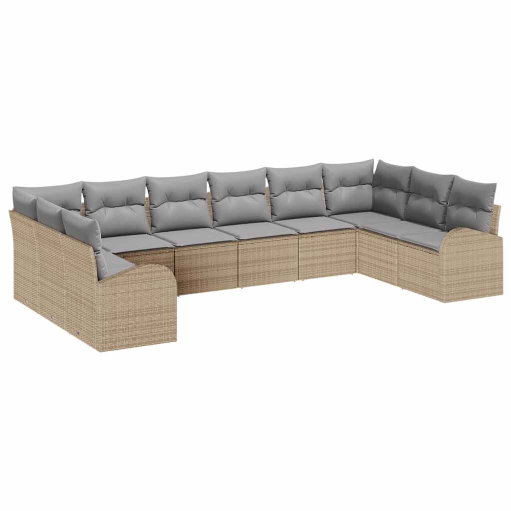 Tuinbankenset 10 pcs Beige en Licht Grijs poly rattan is nu te koop bij PeponiXL, paradijselijk wonen!