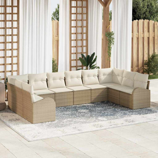 Tuinbankenset met kussen 10 pcs Beige en Wit poly rattan is nu te koop bij PeponiXL, paradijselijk wonen!