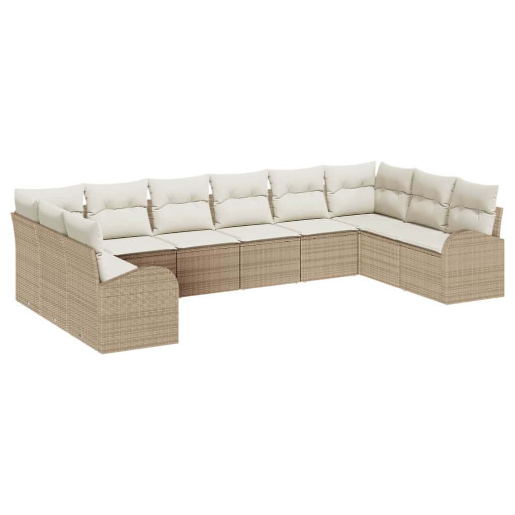 Tuinbankenset met kussen 10 pcs Beige en Wit poly rattan is nu te koop bij PeponiXL, paradijselijk wonen!