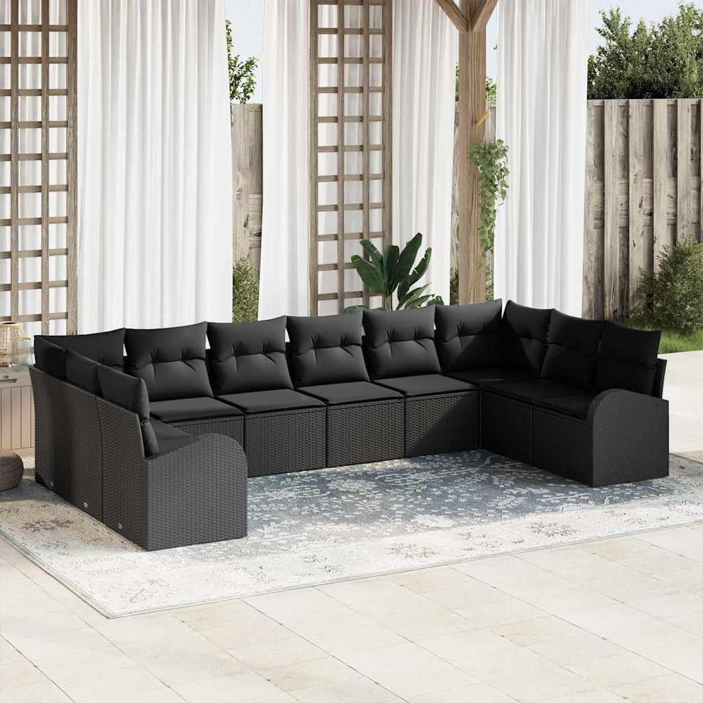 Tuinbankenset met kussen met opslag 10 pcs Zwart poly rattan is nu te koop bij PeponiXL, paradijselijk wonen!