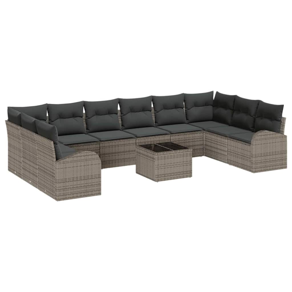 Tuinbankenset met kussen 11 pcs Lichtgrijs poly rattan is nu te koop bij PeponiXL, paradijselijk wonen!