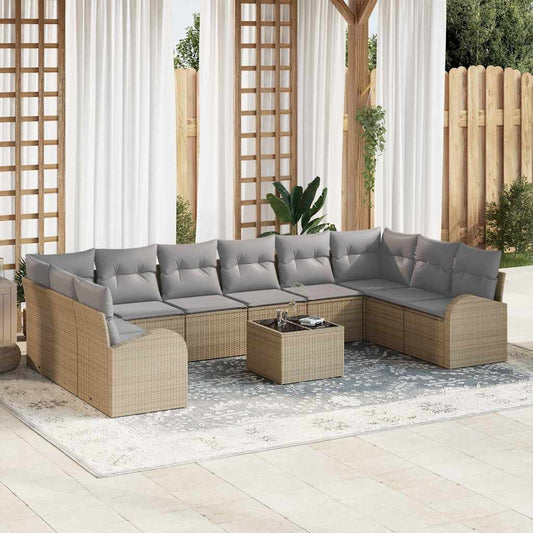 Tuinbankenset 11 pcs Beige en Licht Grijs poly rattan is nu te koop bij PeponiXL, paradijselijk wonen!