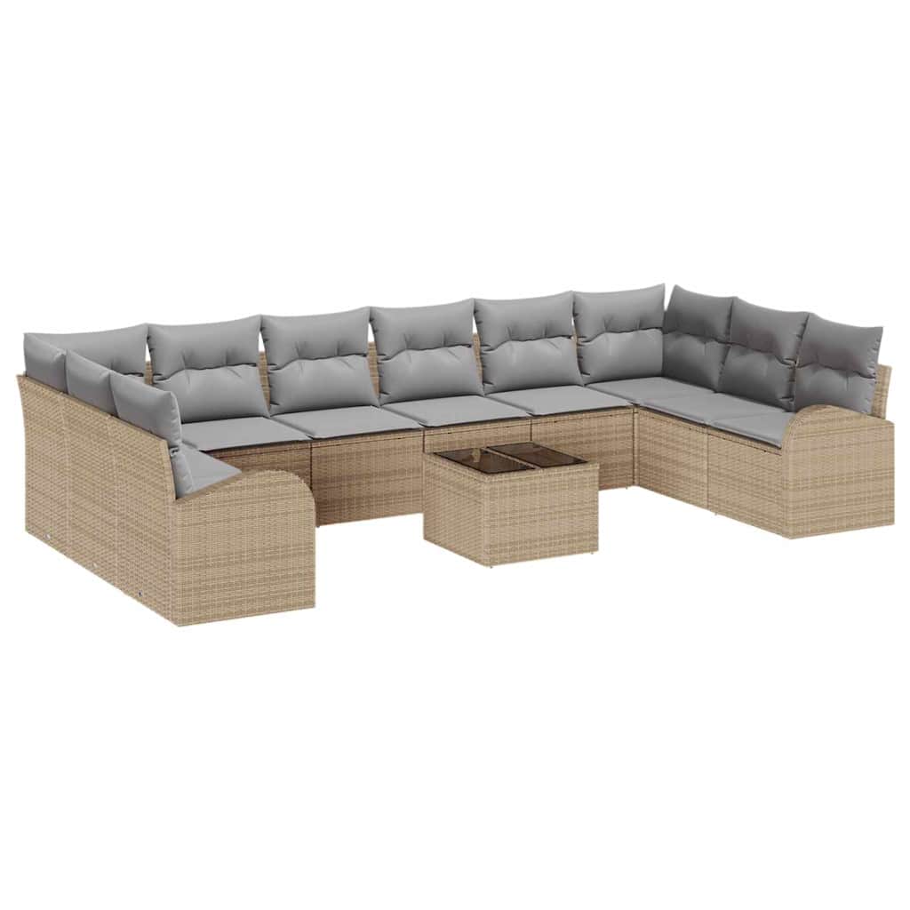 Tuinbankenset 11 pcs Beige en Licht Grijs poly rattan is nu te koop bij PeponiXL, paradijselijk wonen!