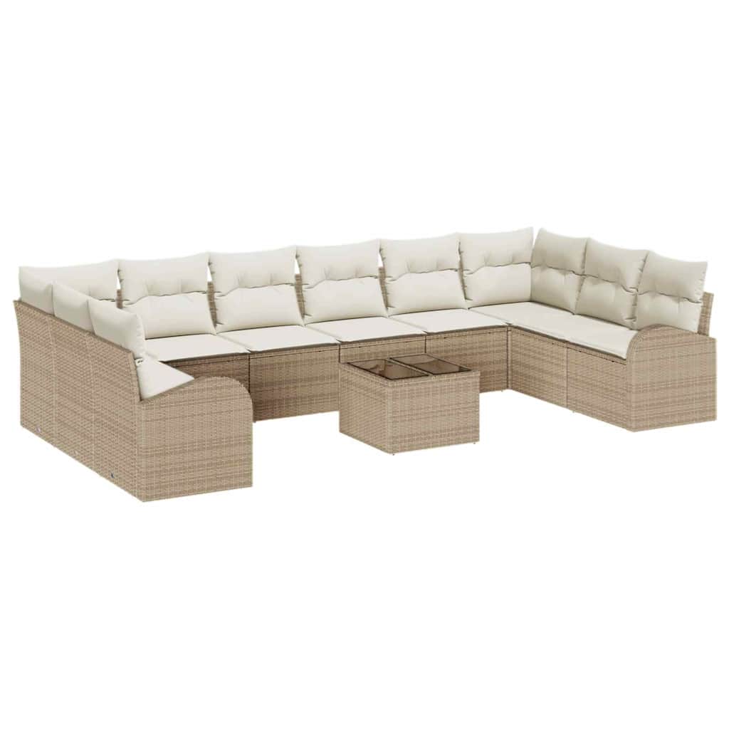Tuinbankenset met kussen 11 pcs Beige en Crème poly rattan is nu te koop bij PeponiXL, paradijselijk wonen!