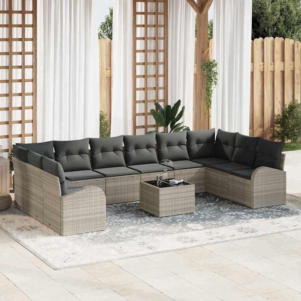 Tuinbankenset met kussen 11 pcs Lichtgrijs poly rattan is nu te koop bij PeponiXL, paradijselijk wonen!